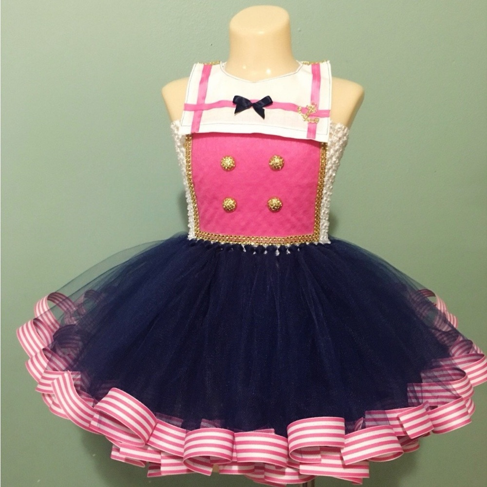Nautical Sailor Tutu Outfit in Navy, Pink & White